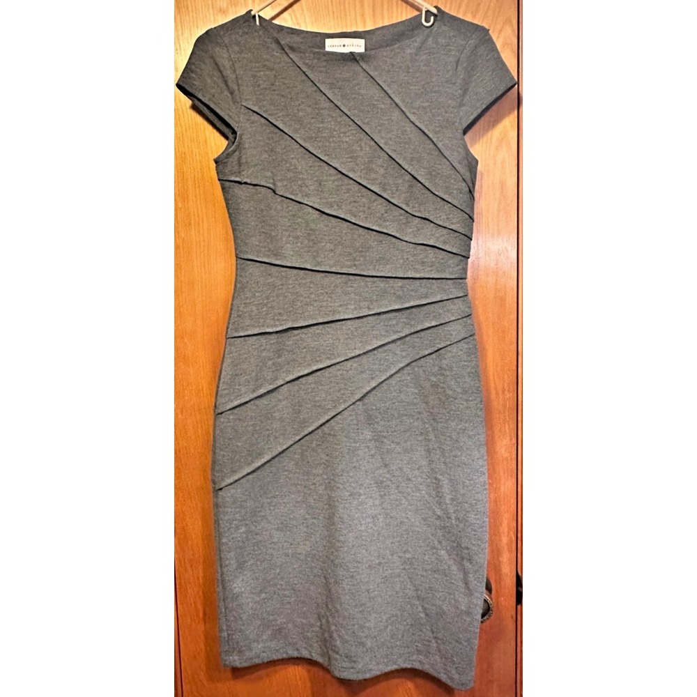 London Style Womens‎ Gray Sheath Cap Sleeve Side Zip Office Party Dress Size 6